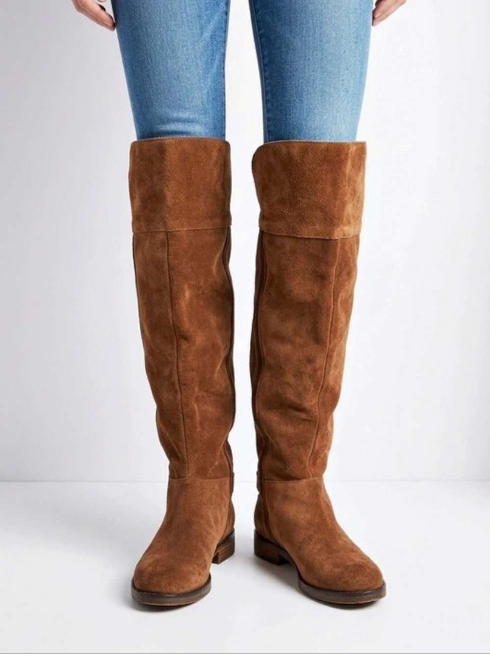 Franco Sarto "Elnora" Suede Over-The-Knee Fold-Over Boots Brown - Size US 6